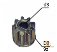 Шестерня двигателя шуруповерта (2) внутр.d 3мм под шпонку, внеш.d 8мм, высота 7,4мм, 9 зубов